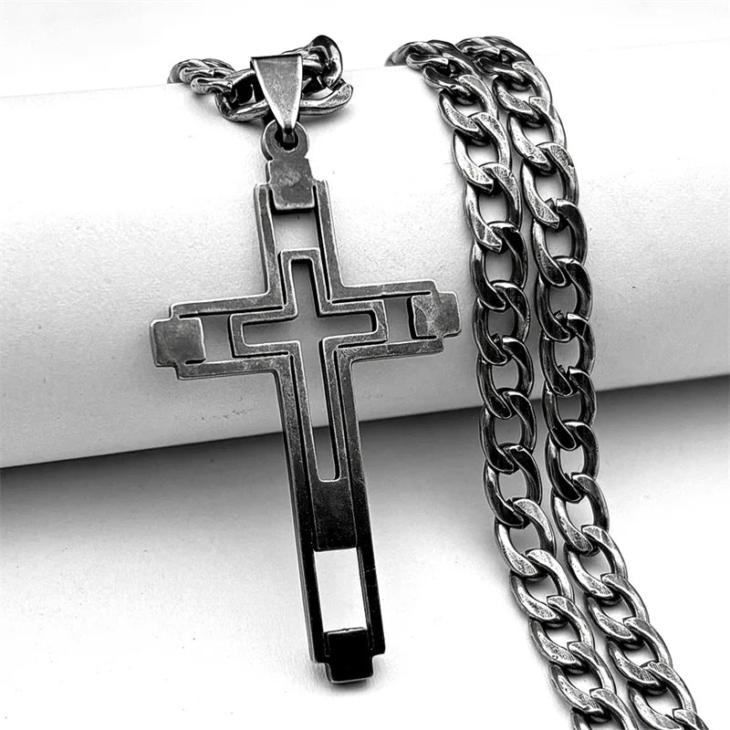 Collares de cadena de acero inoxidable con cruz de Hip Hop, collar con colgante largo de Color dorado para mujeres/hombres, joyerÃÂa para hombre N6055S05 2024