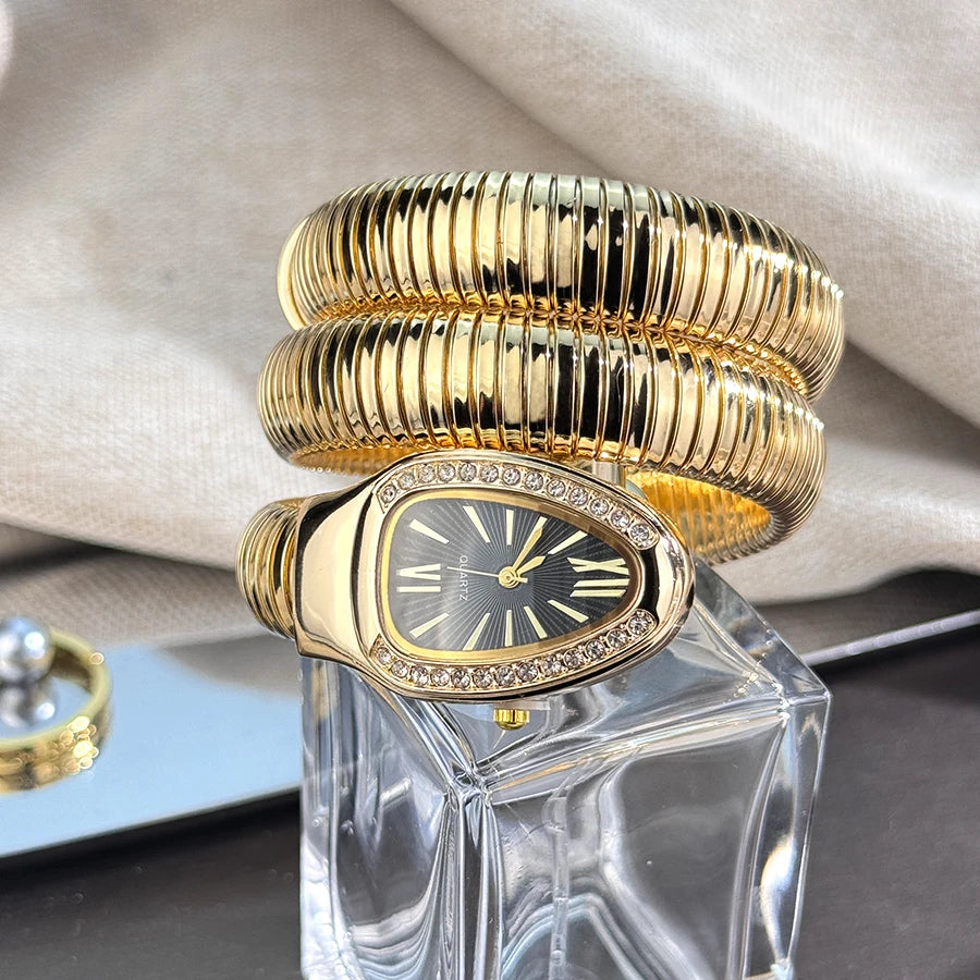 Reloj de aleación serpentina de alta calidad a la moda para mujer con caja de diamantes Reloj de pulsera de cuarzo de alta calidad estilo famoso