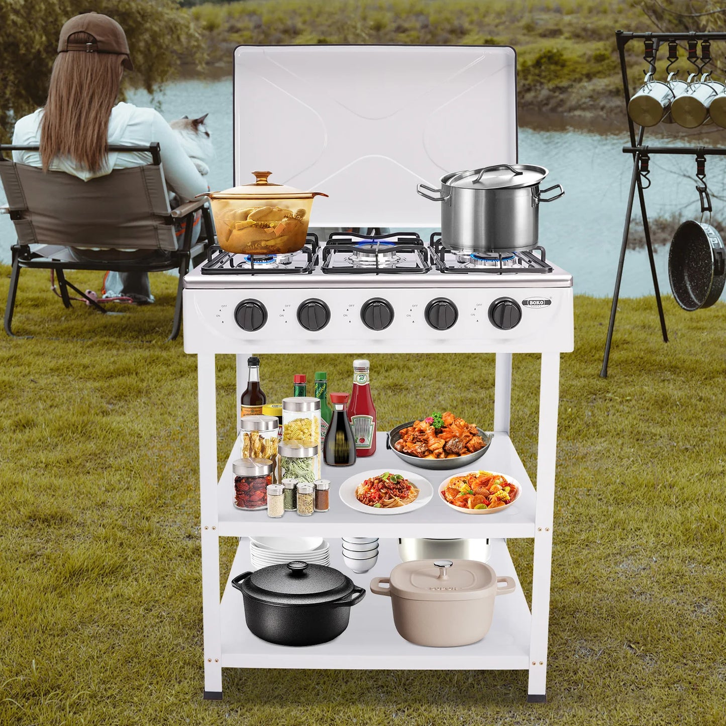 Estufa de Gas Natural de Control independiente, estufa de Gas propano extraÃble con cubierta para acampar al aire libre, RV, viajes, 4/5 quemadores