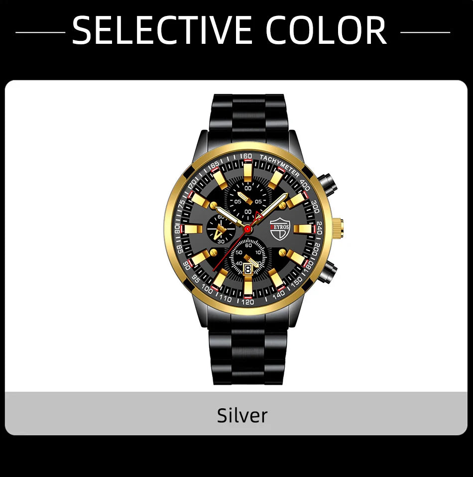 Reloj de cuarzo con banda de acero Digital con aguja dorada para hombre, informal, de lujo, con calendario, diseñado para hombres exitosos, clásico