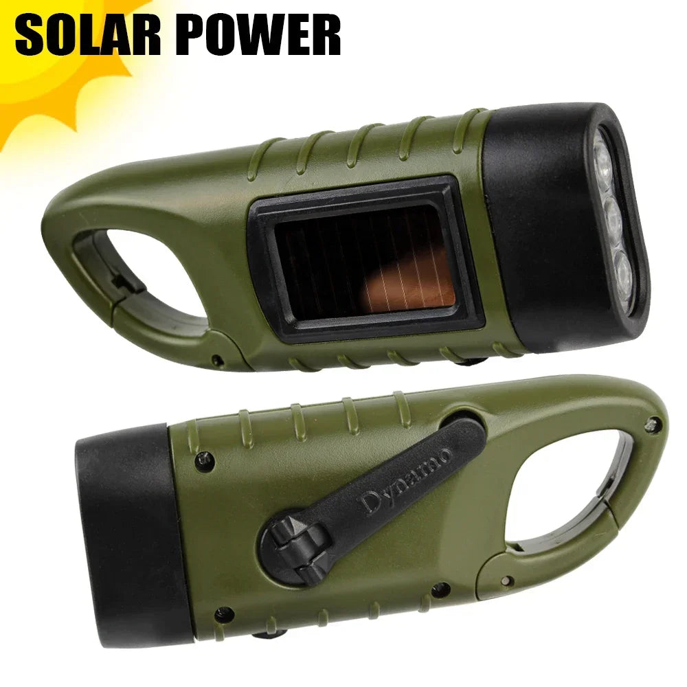 Linterna LED con manivela, equipo de supervivencia con energía Solar, antorcha autoalimentada, linternas de emergencia para senderismo, Camping, correr