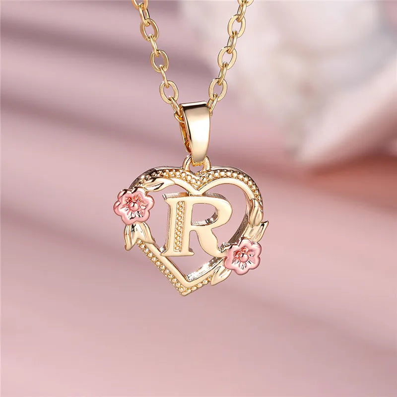 Collar con colgante de flor y letra de A-Z para mujer, Color oro amarillo, joyerÃa de boda, regalo para mujer
