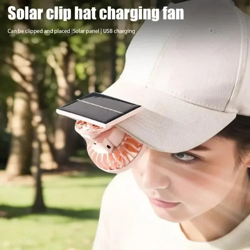 Nuevo ventilador Solar portátil con Clip para sombrero, miniventilador recargable por USB con Clip, ventilador enfriador de aire para verano, senderismo al aire libre, Camping, pesca