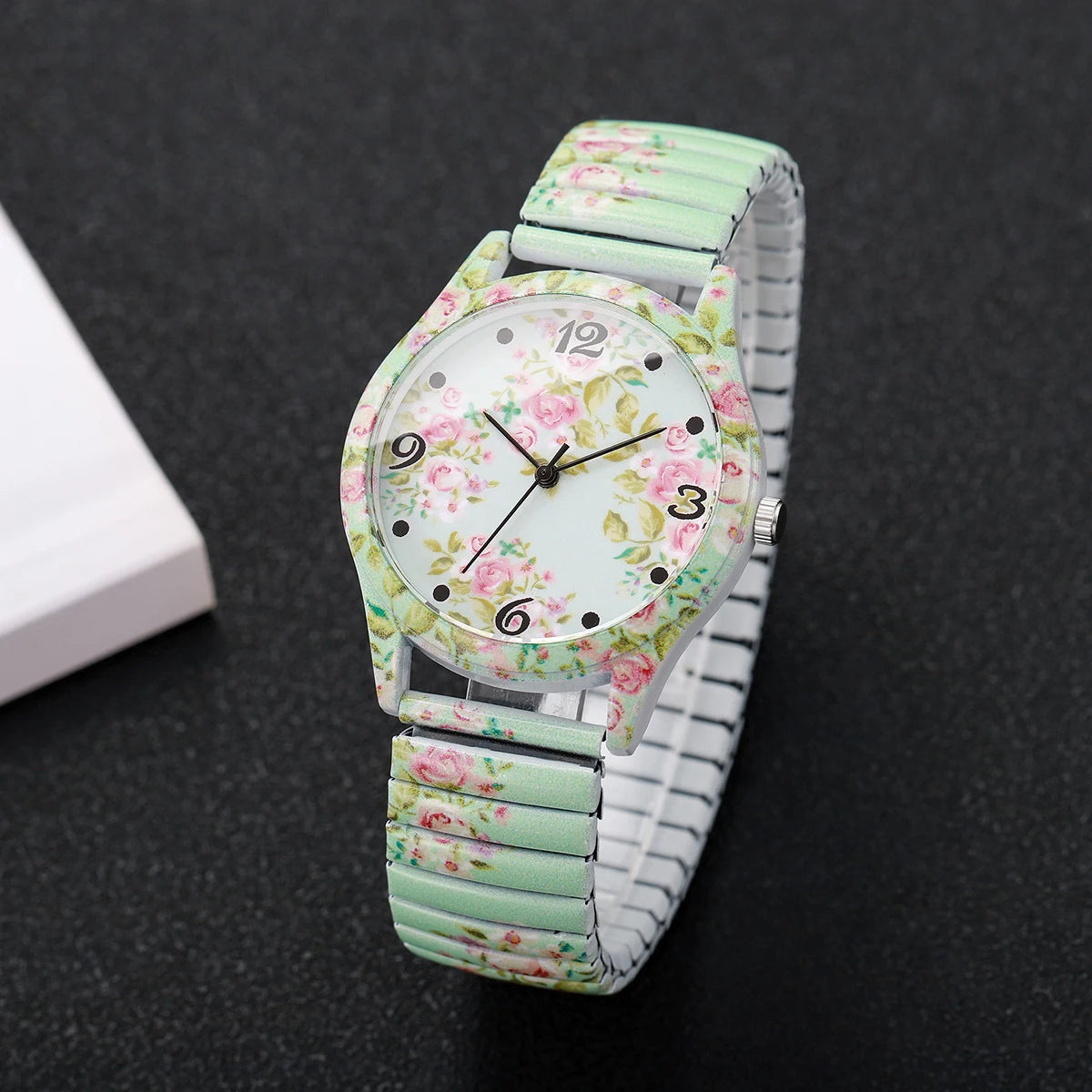 2/3 Uds. Conjunto de relojes de pulsera de cuarzo con estampado de flores a la moda para mujer, reloj con esfera árabe con correa elástica informal para mujer (sin caja)
