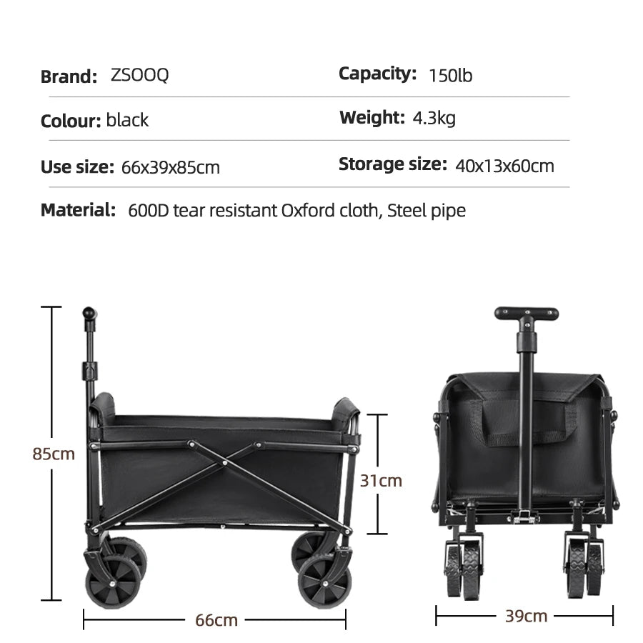 Carro plegable portátil para Picnic y acampada al aire libre, carrito utilitario plegable de alta resistencia, carrito utilitario plegable para compras y playa