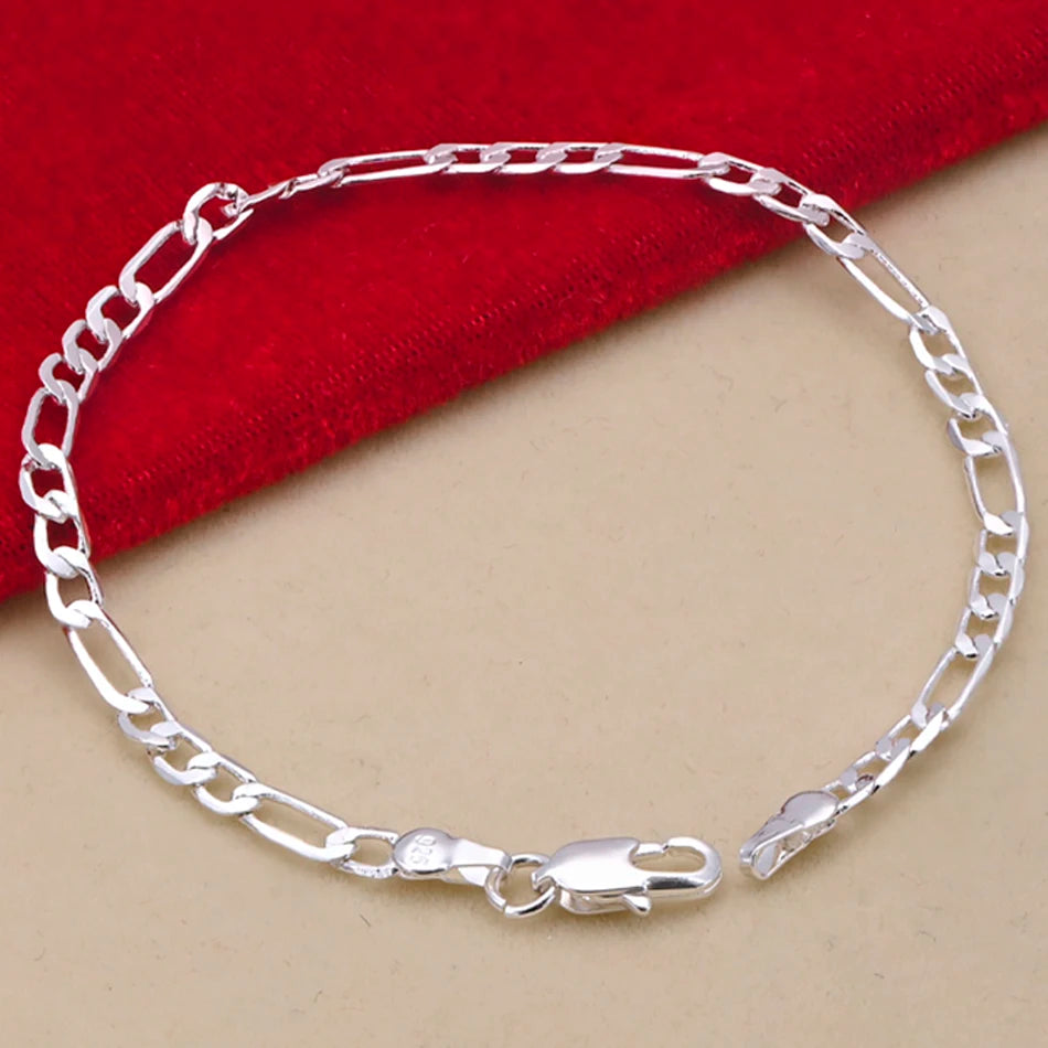 Noble nuevo llega Plata de Ley 925 cadena de 4MM para hombres mujeres pulsera collar conjunto de joyerÃa señora regalos de Navidad encantos boda