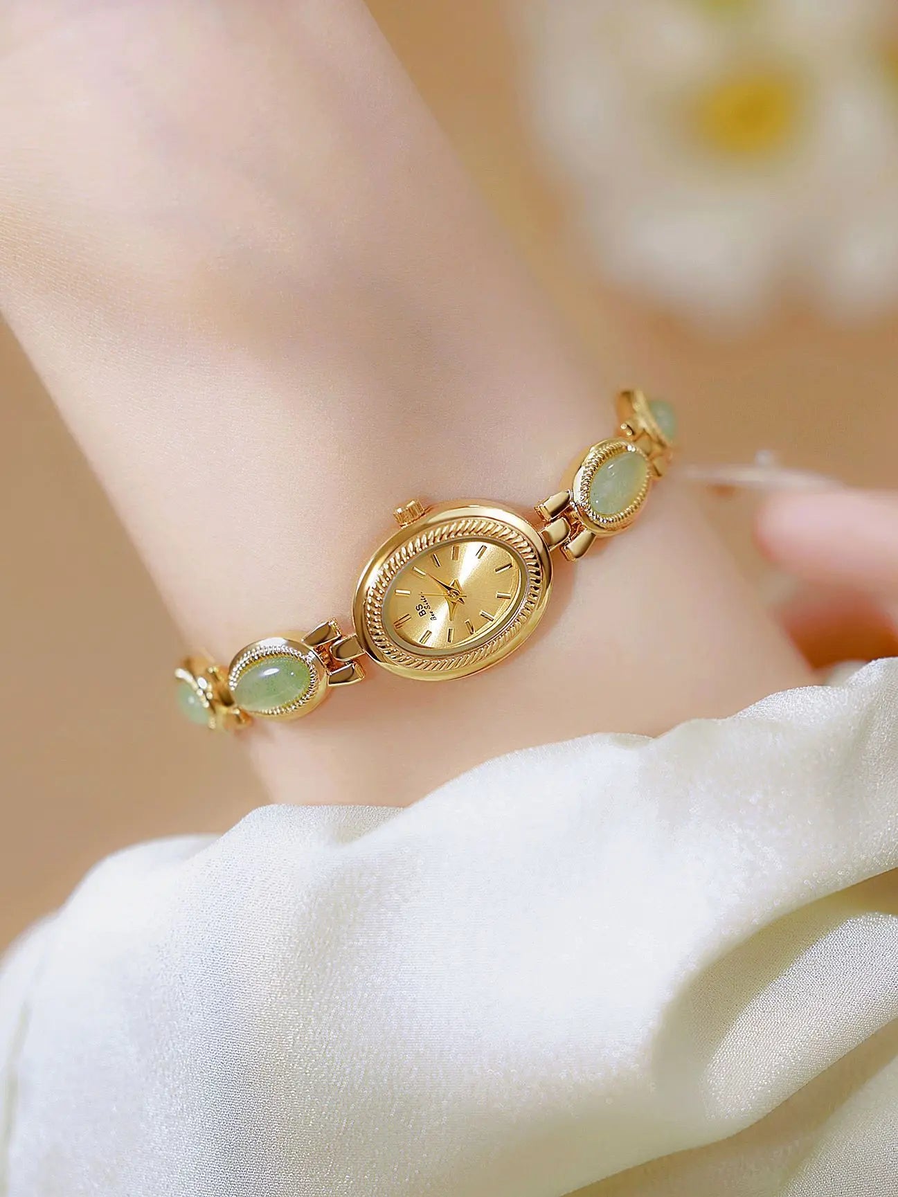 Reloj UTHAI para mujer, pulsera para mujer, marca de lujo, resistente al agua, piedra Dongling Natural Retro, Jade Hotan, relojes de cadena avanzados, regalo