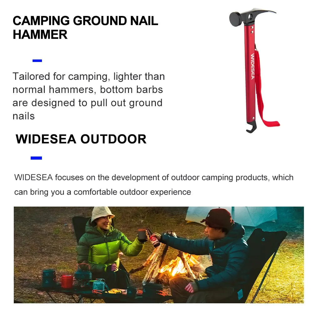 Martillo de Camping Widesea, mazo de estaca de clavija para tienda de campaña al aire libre de cobre y acero inoxidable con extractor de estaca, clavos Grond para montañismo y senderismo