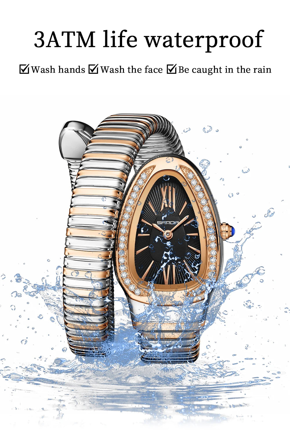 SANDA, superventas, 1151 reloj de mujer de gama alta con incrustaciones de diamantes en forma de serpiente, reloj de cuarzo de lujo ligero con temperamento Retro para mujer