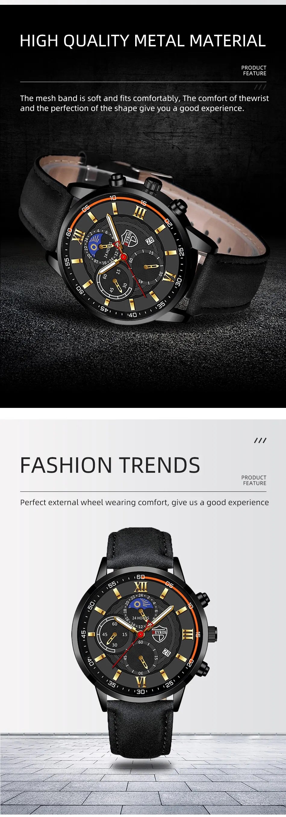 Conjunto de 2 piezas de relojes deportivos de moda para hombre, pulsera de cuero de negocios, reloj de cuarzo informal para hombre, reloj luminoso de lujo para hombre
