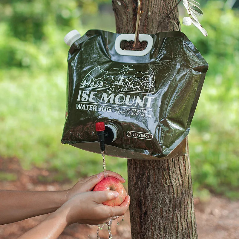TARKA-bolsa de agua plegable para acampar, 7,5l, bolsa de agua portátil para exteriores, jarra de agua, cubo de agua con válvula de agua para Picnic, campamento y escalada