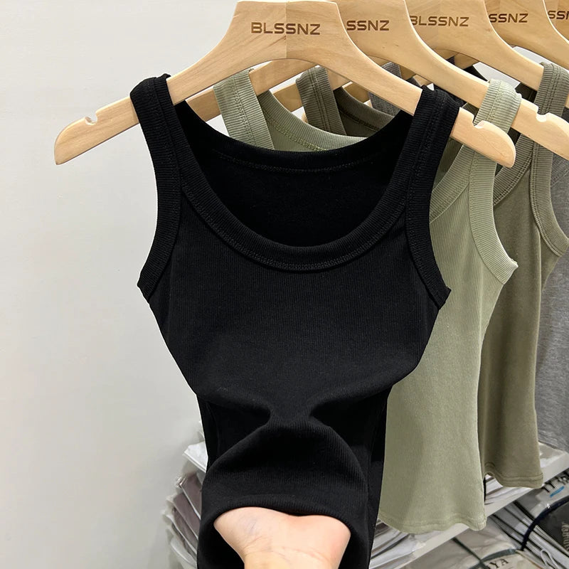 Zjaiss, camiseta sin mangas acanalada con cuello redondo liso para mujer, camisola para mujer, camiseta sin mangas elástica básica de verano 2025, camiseta sin mangas sólida con cuello redondo