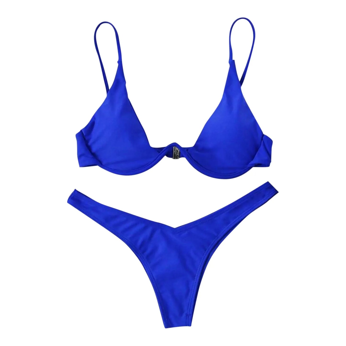 Bikini Sexy con aros para Mujer, traje de baño rojo liso con sujetador de realce, Tanga, traje de baño con cuello Halter y cuello de pico, Mini microtanga 2024
