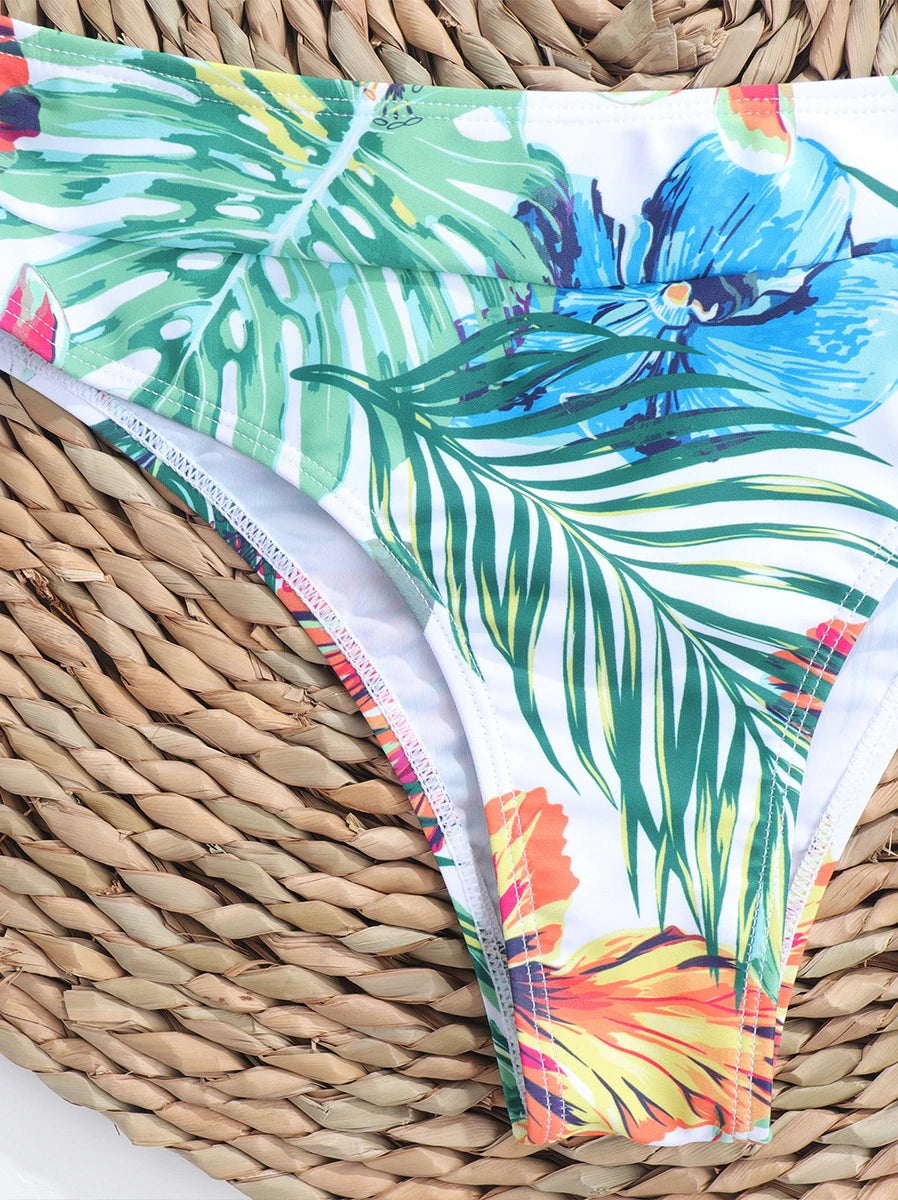 Conjunto de Bikini de dos piezas con estampado de hojas rosas para mujer, traje de baño de cintura baja, ropa de playa 2022