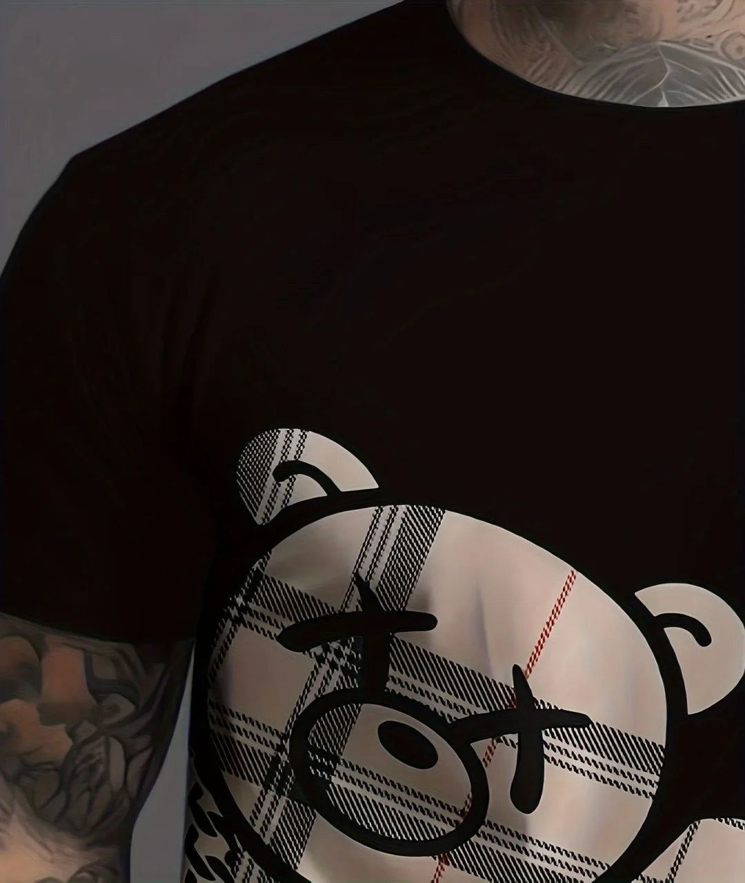 2025, novedad de verano, traje para hombre, pantalones cortos a cuadros con estampado 3D de oso informal de 2 piezas, traje ligero y transpirable cómodo para verano para hombre, nuevo estilo