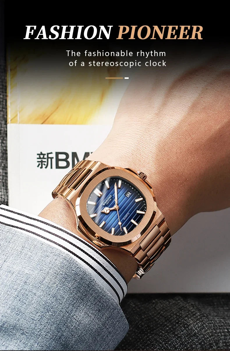 Nuevo Reloj informal de negocios de oro rosa, Reloj de lujo para Hombre, relojes automáticos, relojes de pulsera de cuarzo de alta moda para Hombre, regalos, Reloj para Hombre