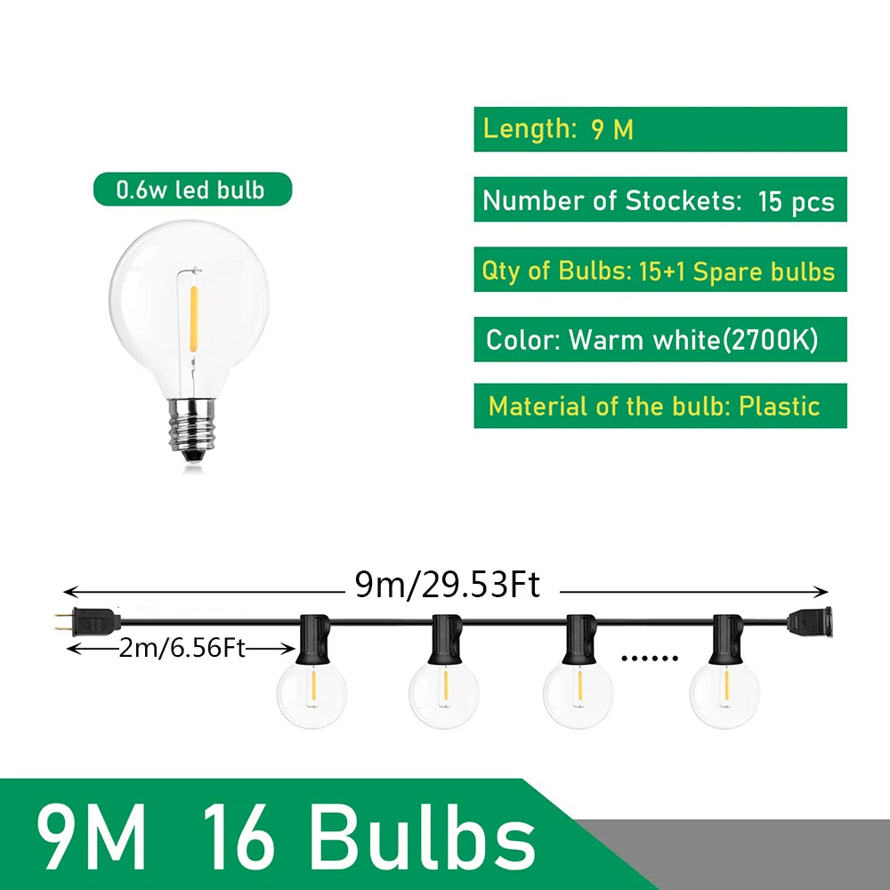 Guirnalda de luces LED para exteriores de 110V/220V, guirnalda de hadas para Patio, lámpara para boda, calle, Camping, jardÃÂn, decoración de fiesta