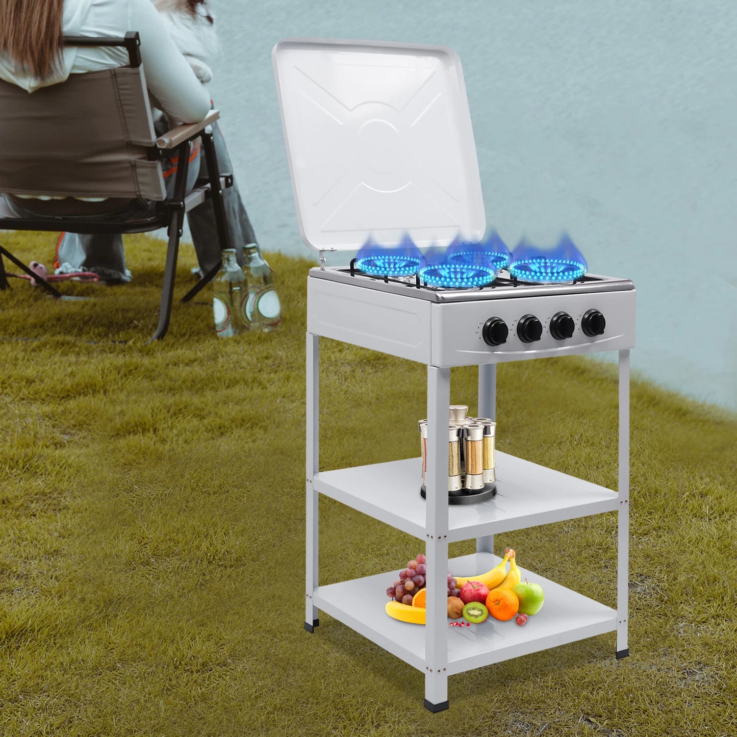 Estufa de Gas Natural de Control independiente, estufa de Gas propano extraÃble con cubierta para acampar al aire libre, RV, viajes, 4/5 quemadores