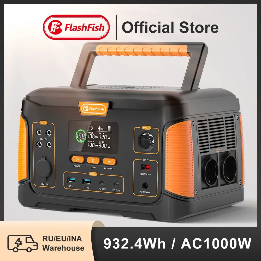 Estación de energía portátil de 1000W, batería de generador Solar de 932Wh con Panel Solar, Kit completo de 100W para el hogar, Camping, EV, RV