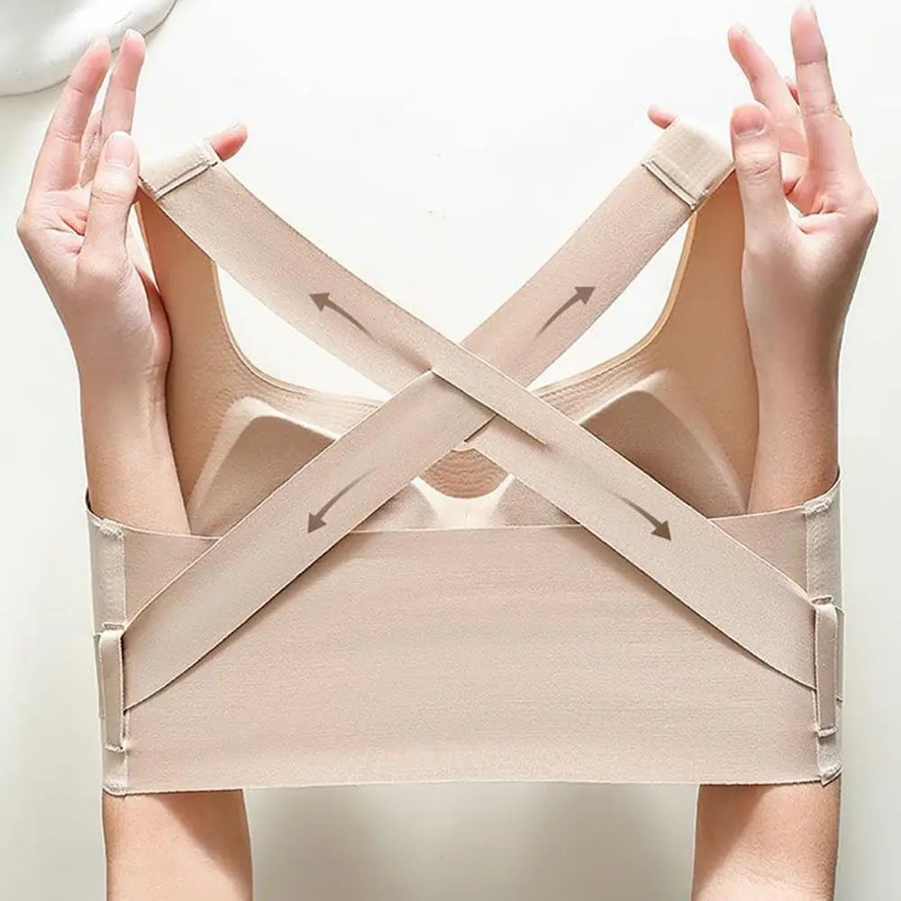 Sujetadores 2 en 1 sin costuras para mujer, ropa interior inalámbrica con hebilla frontal ajustable, Corrector de postura trasera, copa fina, sujetador antiflacidez
