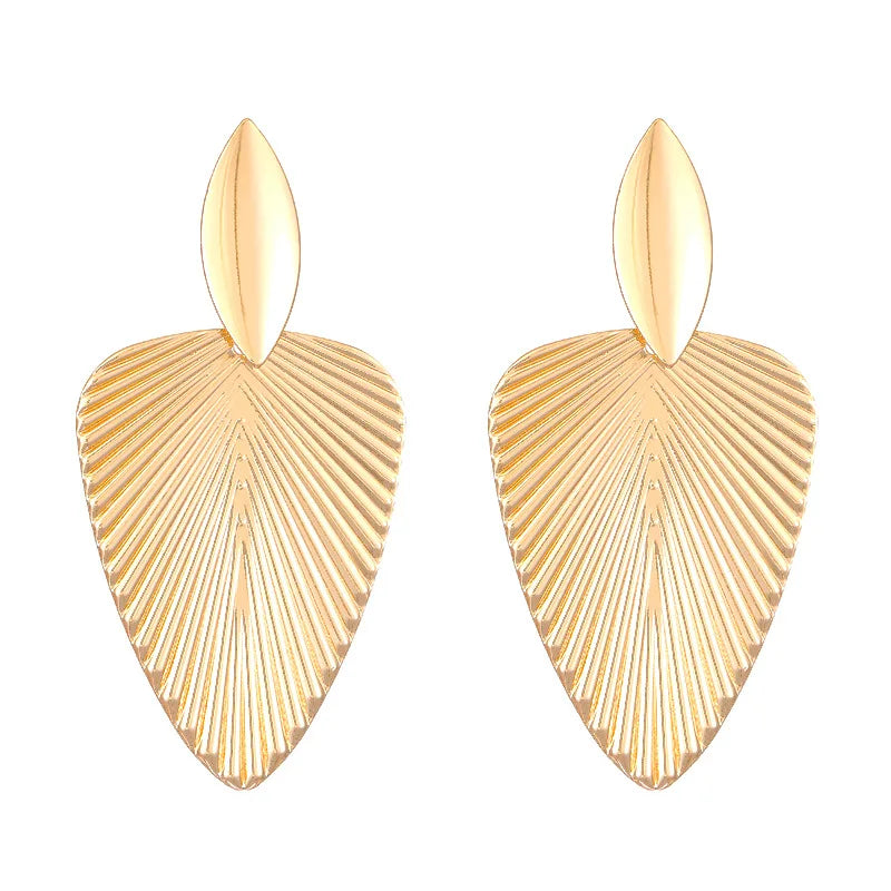 Pendientes grandes con colgante de hoja texturizada de Metal avanzado para mujer, joyerÃa de fiesta de moda exagerada, pendiente de gota geométrico de Color dorado