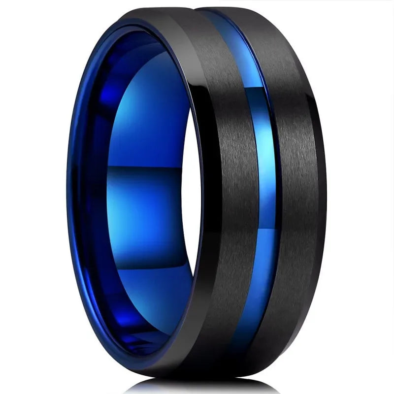 Anillos de boda de tungsteno negro de 8mm a la moda para hombre, anillo de compromiso con borde biselado y ranura negra para regalos de San ValentÃÂn, joyerÃÂa