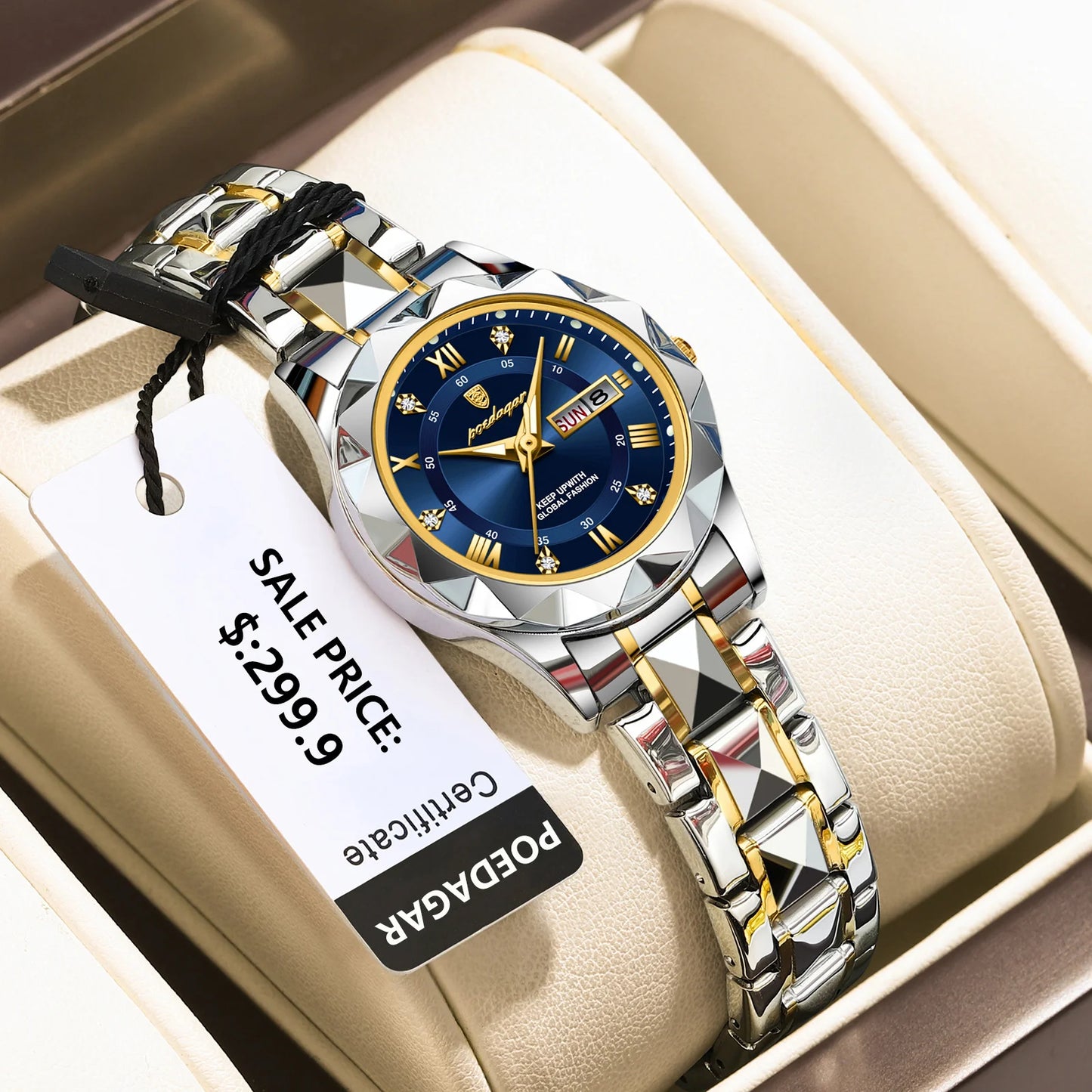 POEDAGAR, reloj de lujo para mujer, luminoso, resistente al agua, con fecha semanal, reloj de pulsera para mujer, relojes de cuarzo de acero inoxidable para mujer, reloj + caja