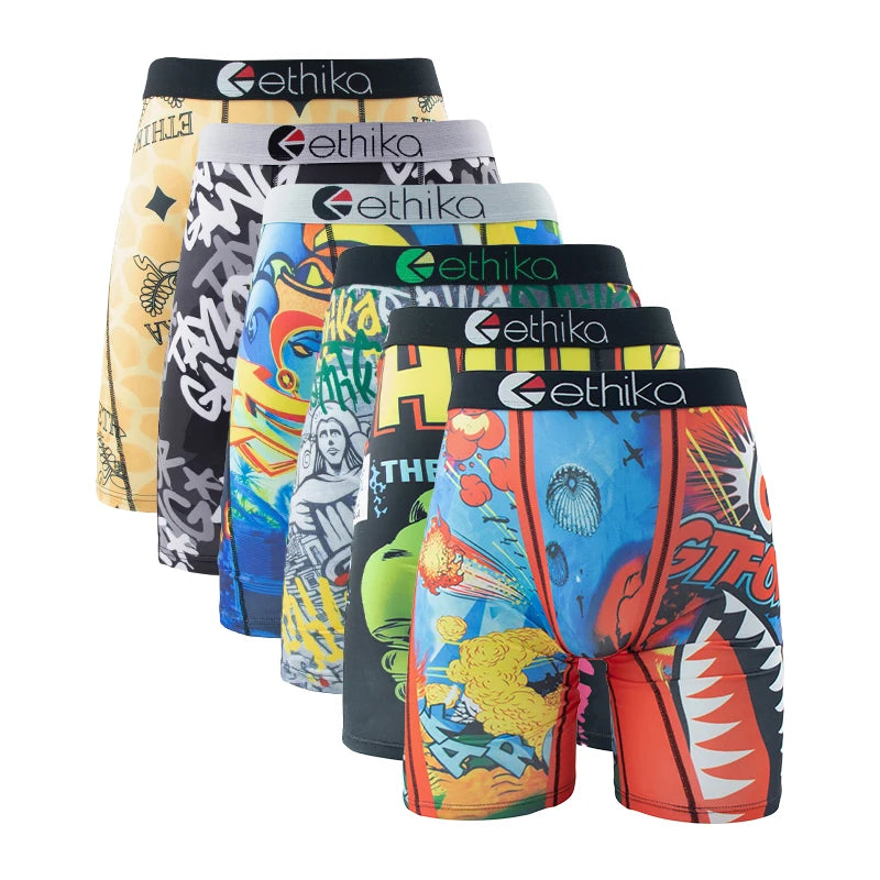 ETHIKA, 6 uds., ropa interior para hombre, Boxers transpirables para hombre, calzoncillos de natación de talla grande con estampado, bragas para hombre, bañadores, Boxershorts sexis para hombre