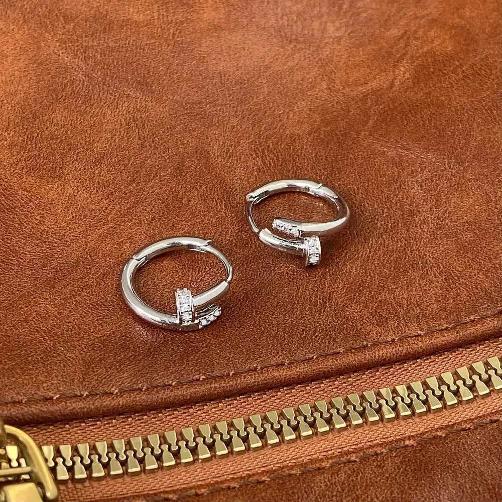 Pendientes redondos de aro para mujer, Plata de Ley 925 auténtica con circonita, joyería fina minimalista de moda, accesorios de herramientas brillantes