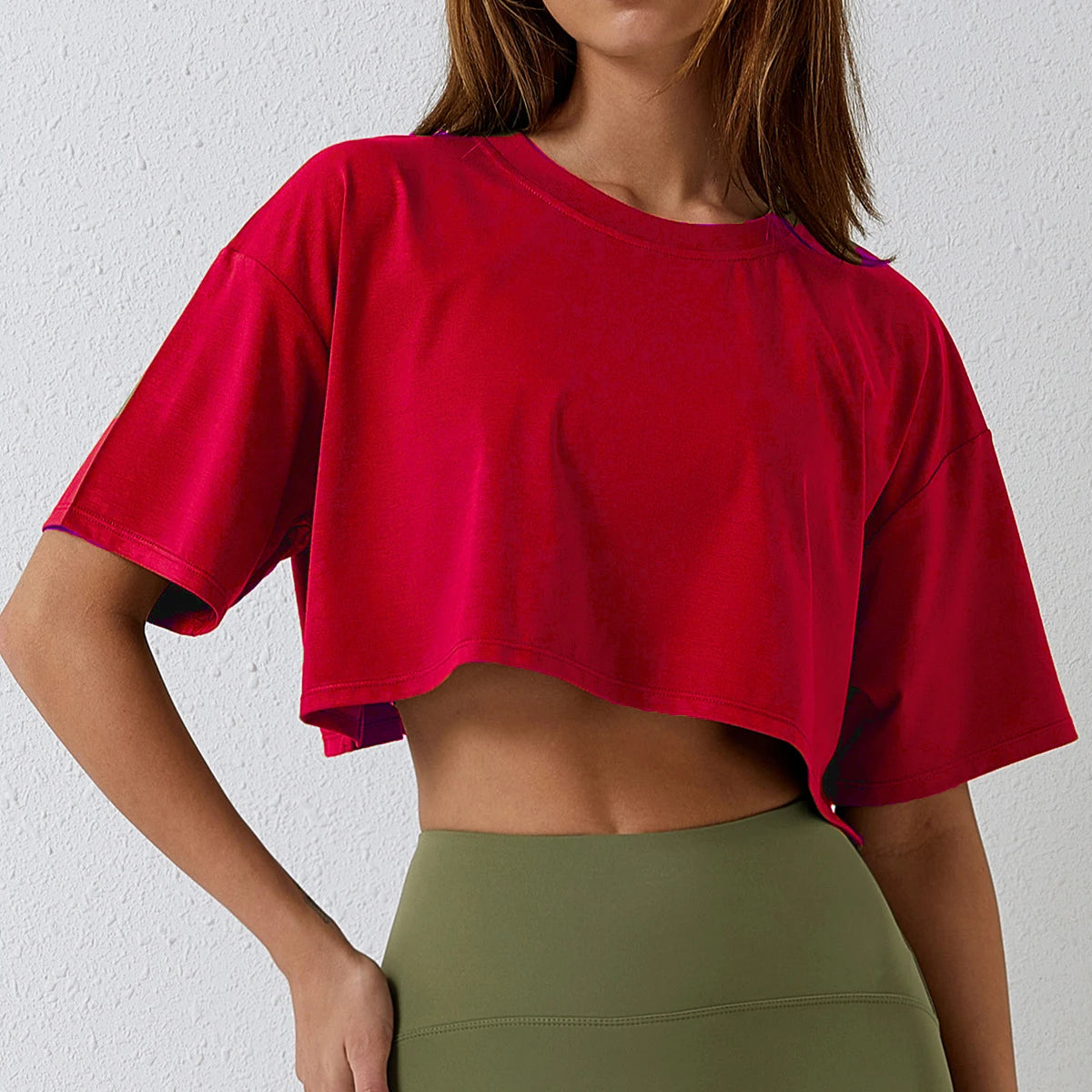 Ropa de algodón de manga corta para mujer, ropa para correr y bailar, Top corto para Yoga y Fitness, Camiseta deportiva holgada para el ombligo, camisetas de entrenamiento para gimnasio