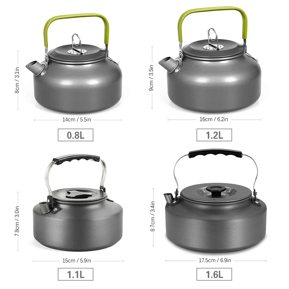 Tetera de agua portátil de 1,6l, tetera de agua, cafetera, tetera de té de aleación de aluminio para interiores, para acampar al aire libre, senderismo, Picnic