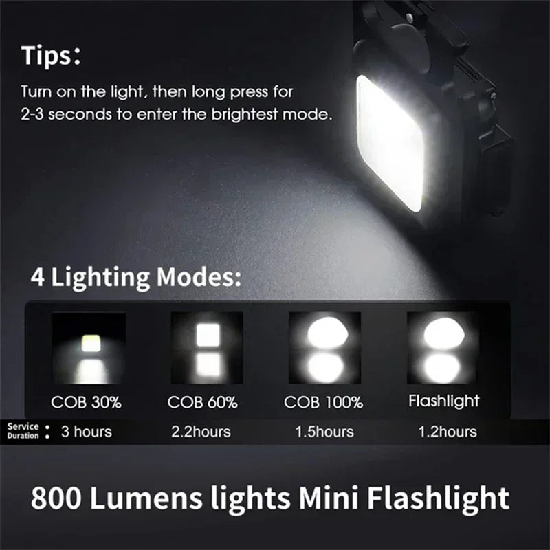 Llavero con luz Mini linterna multifuncional para acampar, LED recargable por USB, portátil, brillante, COB, Clip de bolsillo, linterna para trabajo al aire libre