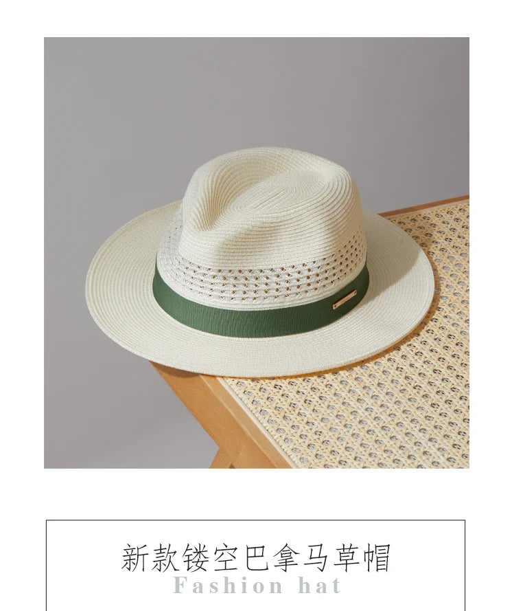Sombrero de paja de Jazz Panamá de talla grande de 60cm para hombre y mujer, sombrero de sol con agujero para protección solar para exteriores, sombrero de playa de ala ancha para verano para hombre