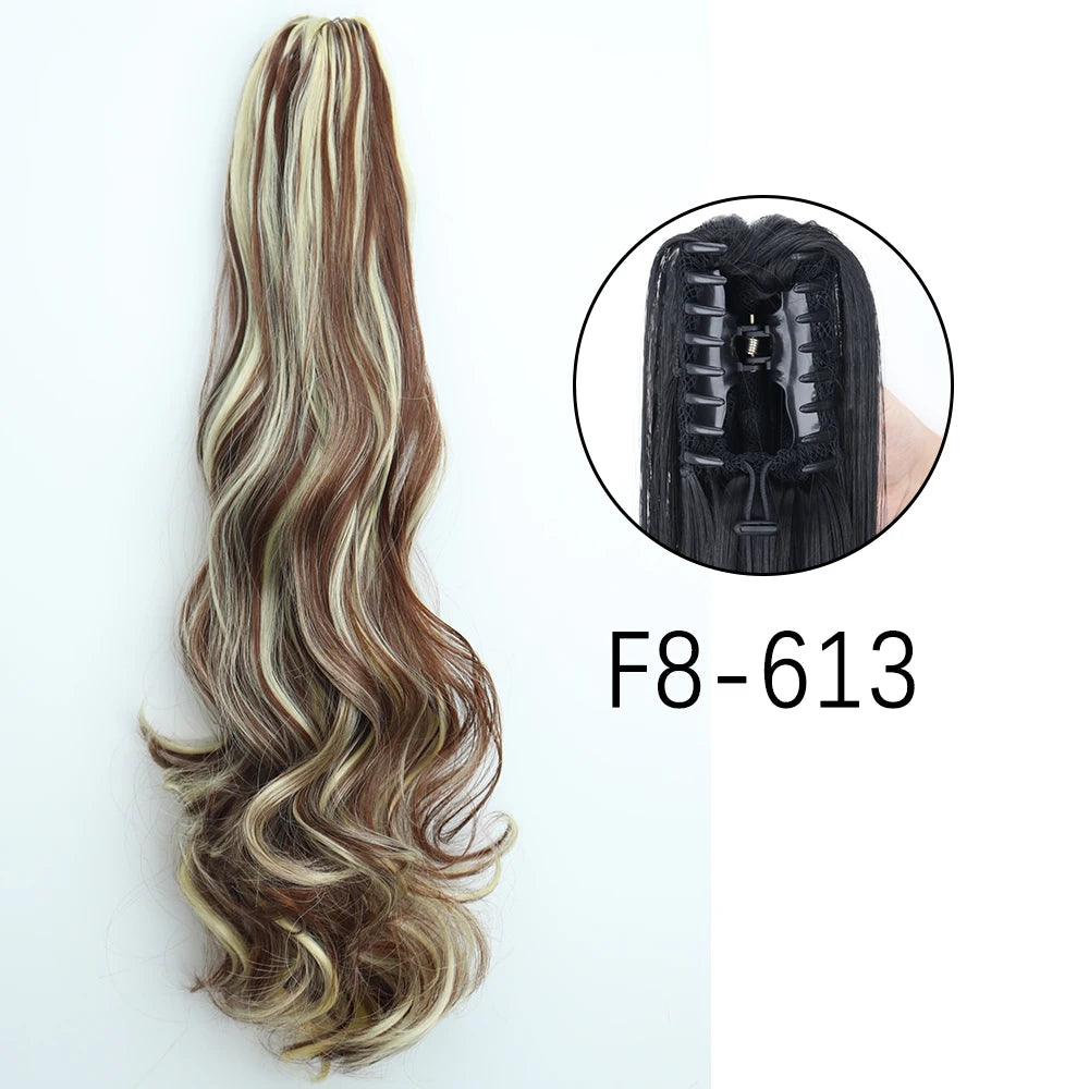 Extensiones de cabello de cola de caballo con Clip de garra larga y recta sintética, pieza de cabello de cola de caballo resistente al calor de 24 pulgadas para mujer, fiesta diaria