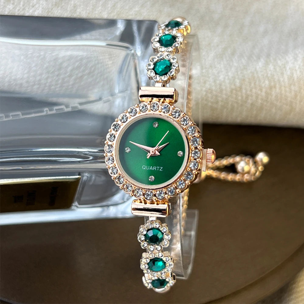 Conjunto de reloj de pulsera de Calcedonia de comercio exterior con luz de diamante, reloj de cuarzo de lujo en vivo, nuevo reloj de mujer con diamantes