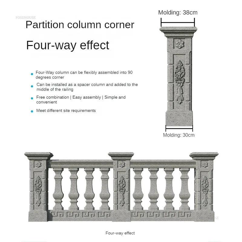 Nuevo molde de barandilla de columna romana gruesa, edificios de jardín, barandilla fundida en el lugar, columna de cemento, molde de barandilla reutilizable para balcón