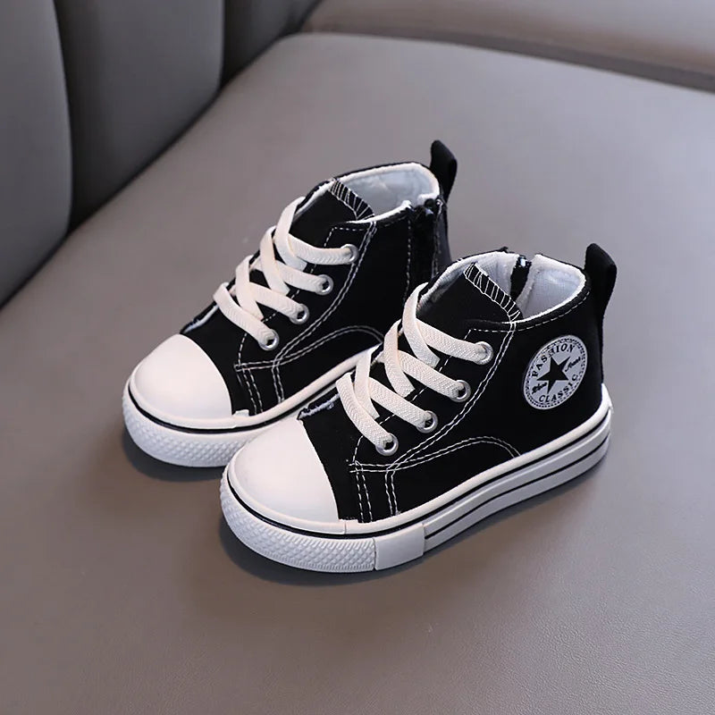 Zapatos de lona de caña media para niños, zapatos informales cómodos de fondo suave para niños y niñas, zapatos de tablero transpirables antideslizantes