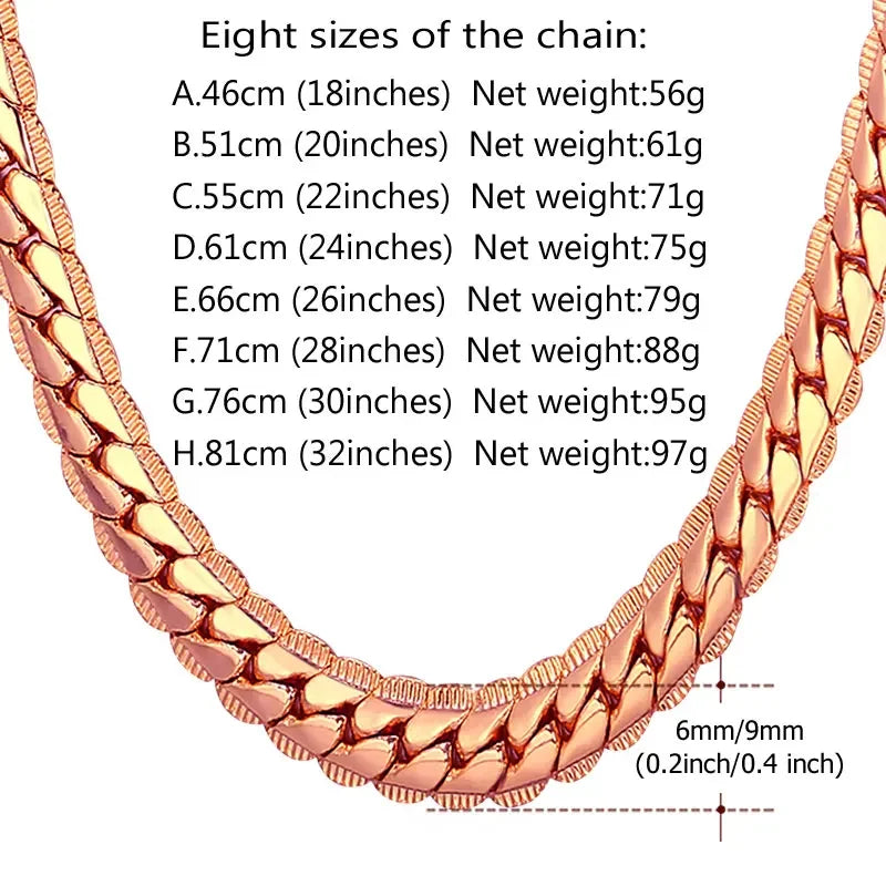 U7 6mm 9mm collares de cadena de serpiente gruesa Color dorado collar de eslabones de tono negro para hombres mujeres 6/9mm 18-30 pulgadas joyerÃÂa Unisex