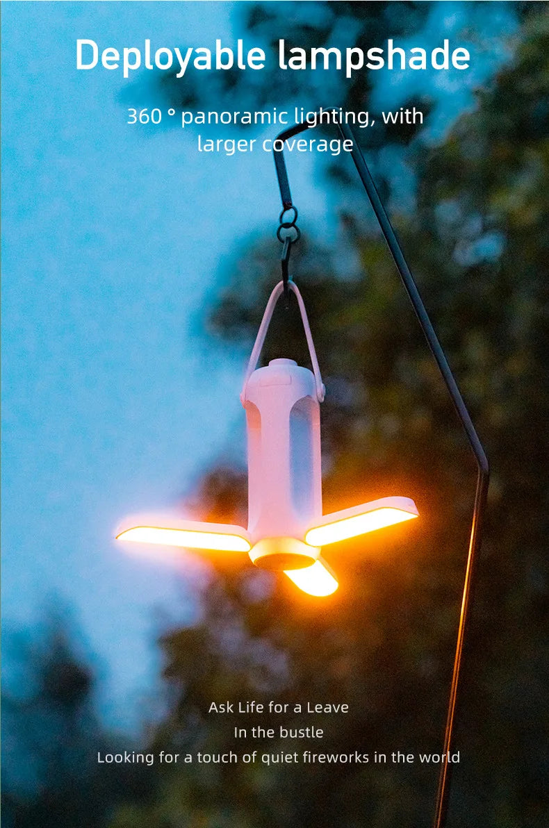 Linterna Multifuncional de Camping + Power Bank - 10000mAh Recargable USB-C, 3 Colores con Dimerización Continua, Panel Plegable & Cargador de Emergencia, para Camping/Senderismo