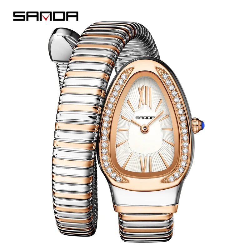 SANDA, superventas, 1151 reloj de mujer de gama alta con incrustaciones de diamantes en forma de serpiente, reloj de cuarzo de lujo ligero con temperamento Retro para mujer
