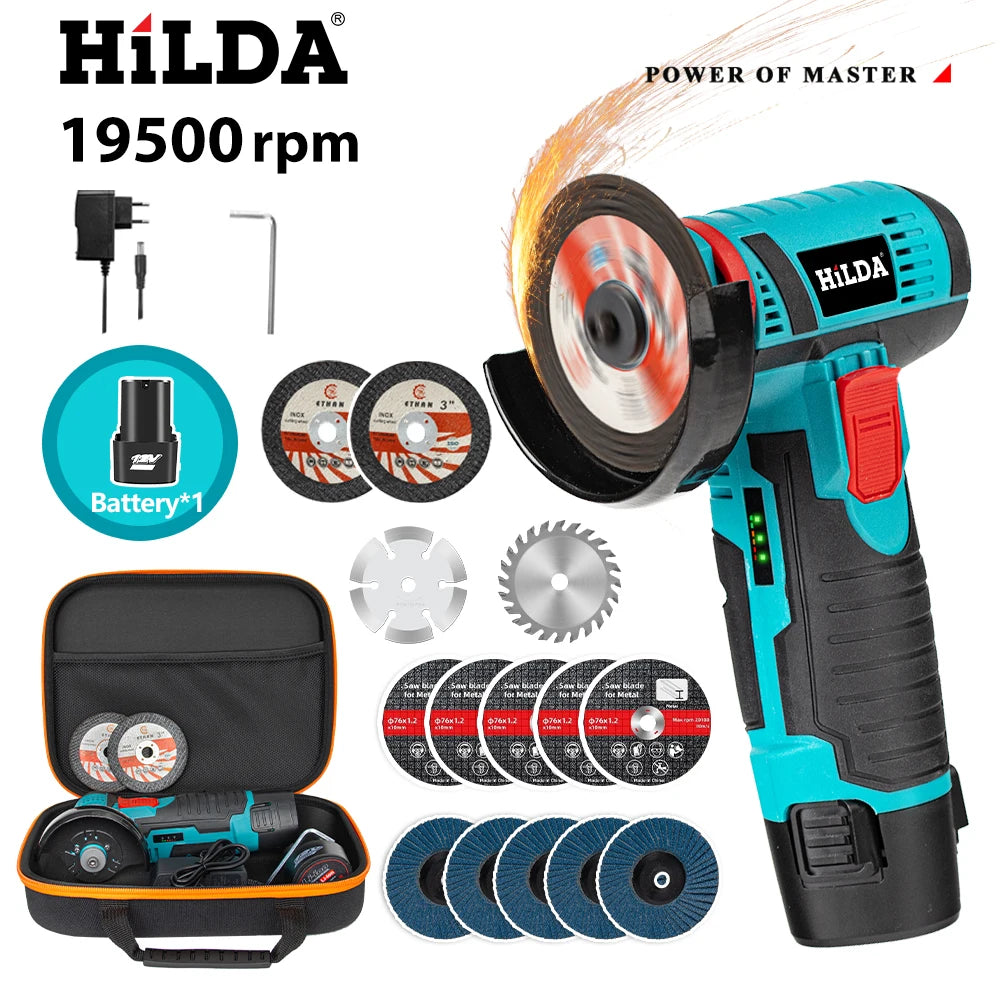 Mini amoladora angular recargable en miniatura HILDA de 12V con baterÃa, amoladora pulidora de hoja de corte para cortar diamante inalámbrico