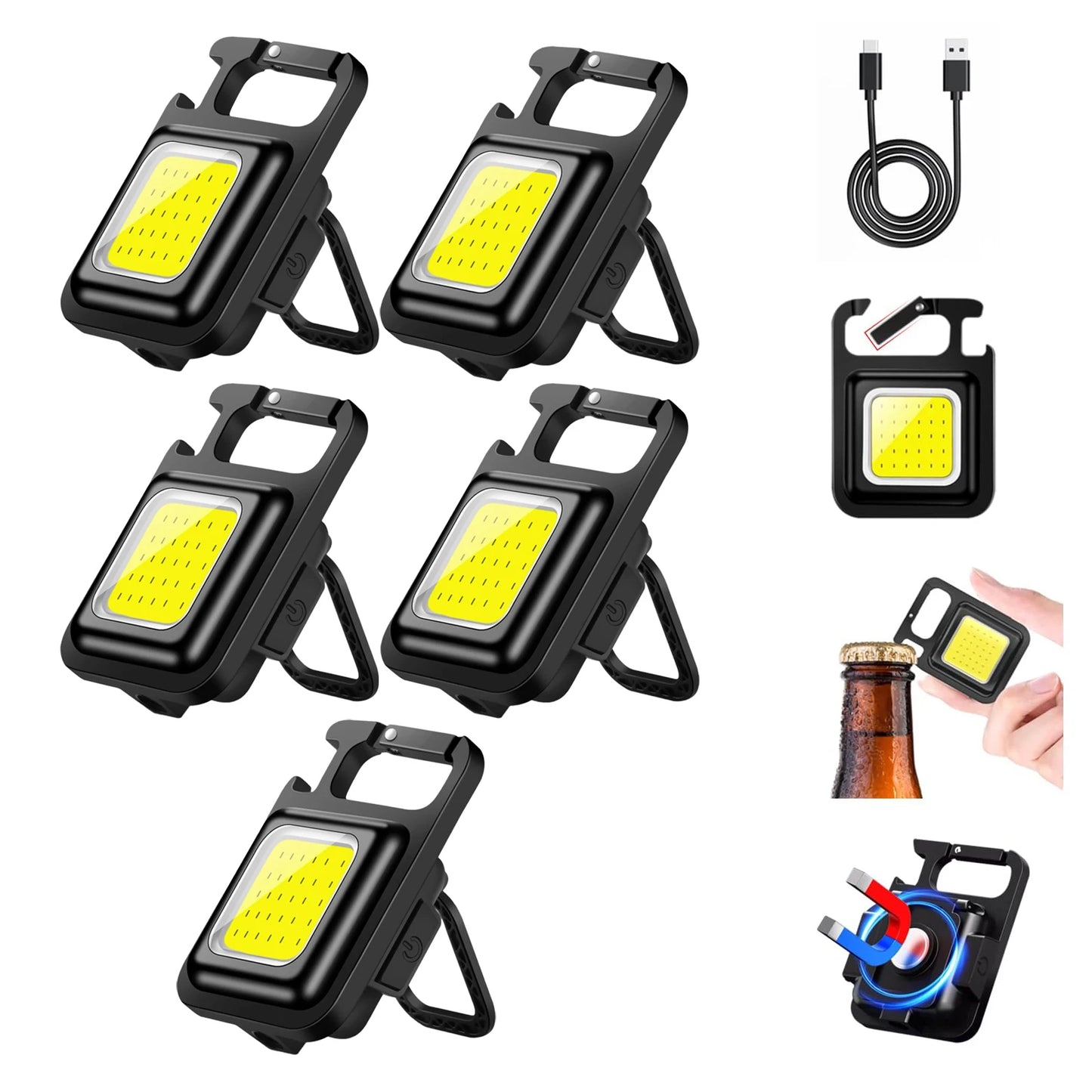 Llavero con luz Mini linterna multifuncional para acampar, LED recargable por USB, portátil, brillante, COB, Clip de bolsillo, linterna para trabajo al aire libre