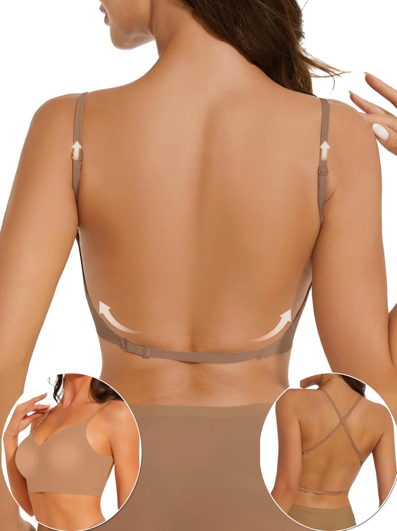 Sujetador Invisible para mujer, sujetadores con escote en U profundo, Top sin espalda para vestidos, lencería Sexy con correa transparente, ropa interior push-up sin tirantes