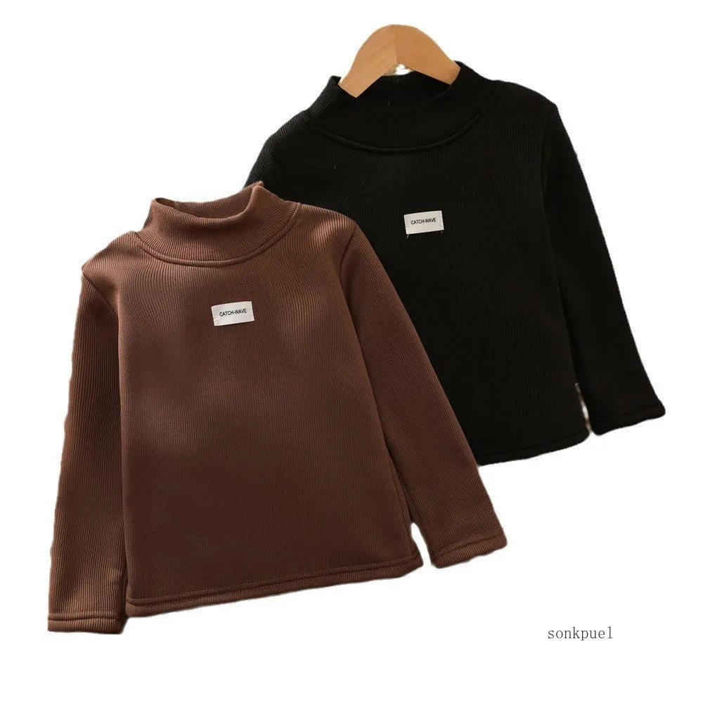 Jersey de cuello medio alto para otoño e invierno para niños, camisa inferior de manga larga, ropa para niños y niñas, Tops
