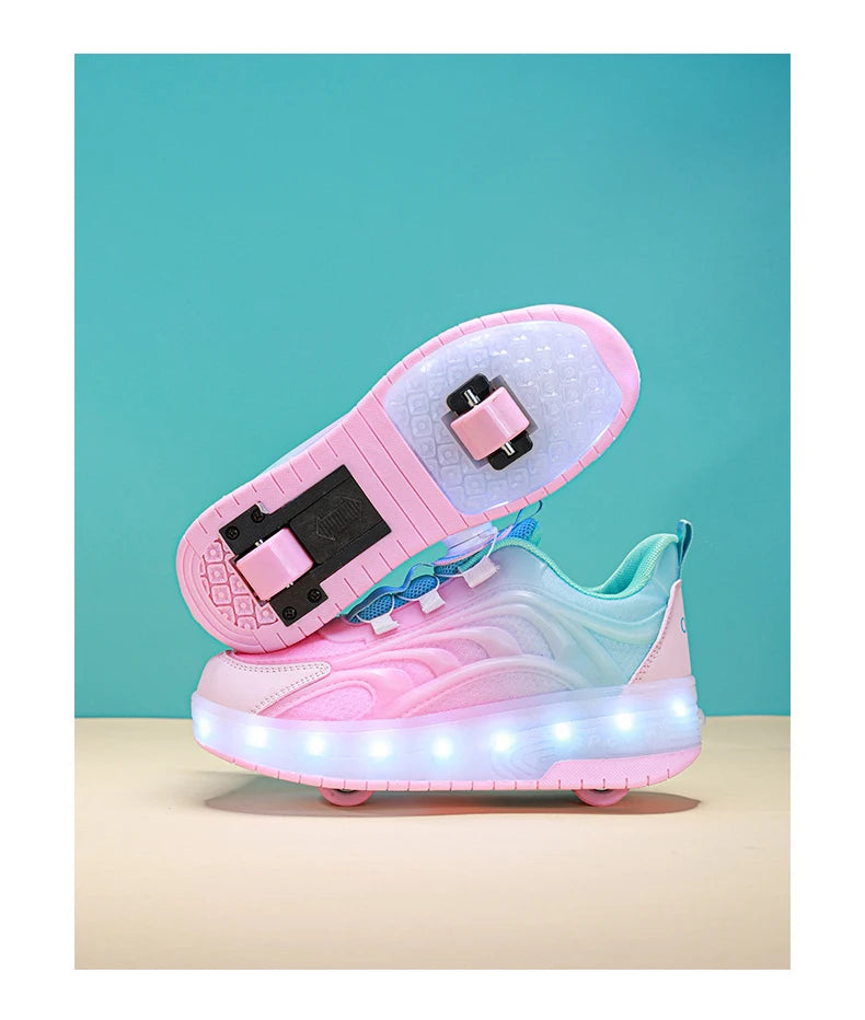 Zapatos de patín con luz Led de dos ruedas para niños y niñas, zapatillas deportivas luminosas, monopatín con carga USB