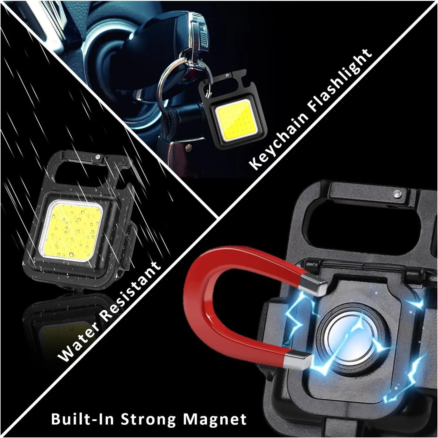 Linterna LED superbrillante, soporte plegable de 1500LM, llavero con abrebotellas, luz impermeable recargable por USB, herramienta para acampar al aire libre