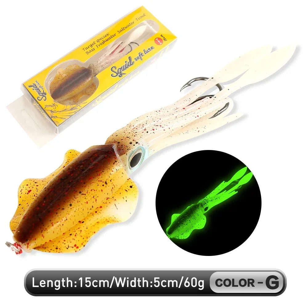 ZUKIBO-cebo de calamar suave para pesca, señuelo de pesca con curricán, plantillas con cabeza de pulpo, plantilla de calamar UV luminosa de 60g para pesca en barcos de aguas profundas, cebo Wobblers