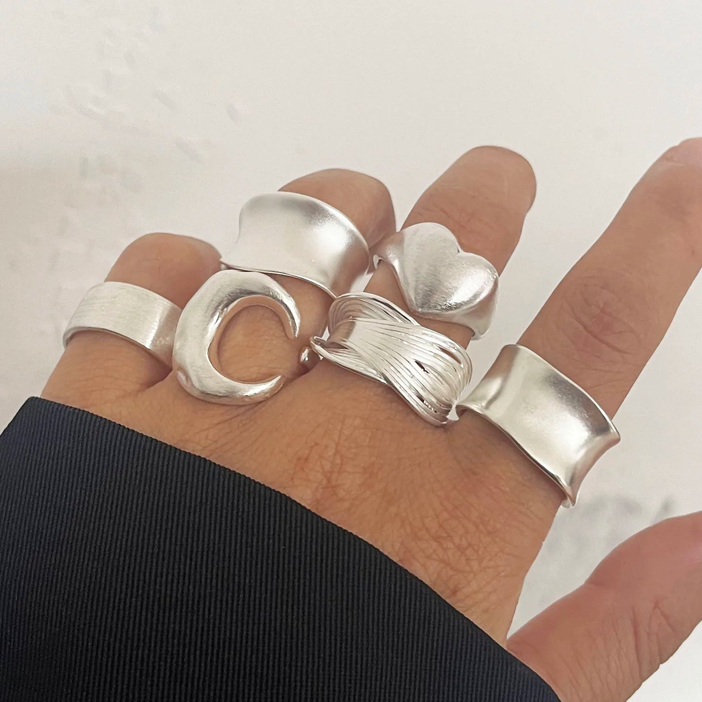 925 anillos de plata esterlina para mujer pareja minimalista hecho a mano Simple anillo de luna ancha conjunto joyería de fiesta regalo prevenir alergias