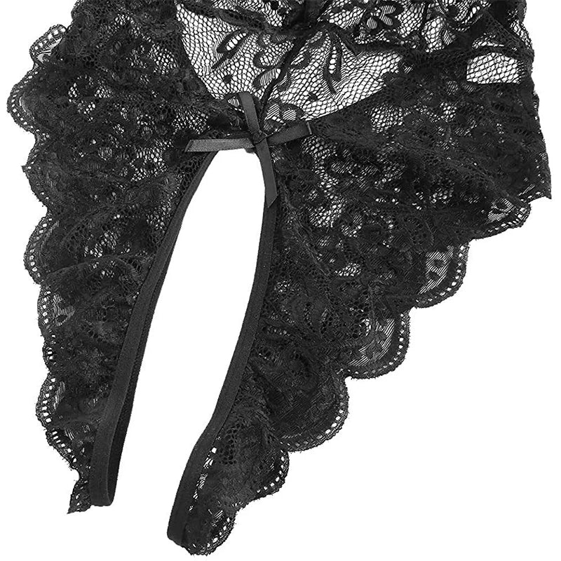 Ropa interior sin entrepierna Porno para mujer, recorte de encaje transparente, disfraces eróticos de peluche, lencerÃa Sexy, sujetador abierto en V profundo, vestido de muñeca para bebé