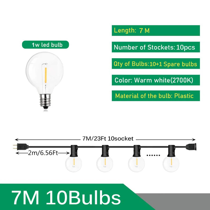 Guirnalda de luces LED para exteriores de 110V/220V, guirnalda de hadas para Patio, lámpara para boda, calle, Camping, jardÃÂn, decoración de fiesta